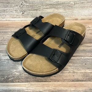 Cushionaire Lane Men's Cork Footbed Sandal Black Nappa New!